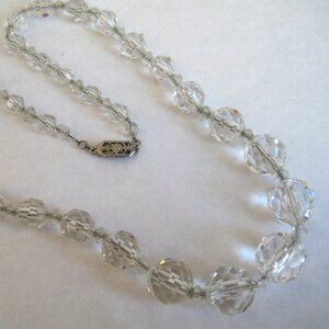 ESTATE CUT CRYSTAL BEAD NECKLACE ON METAL CHAIN 16" LONG